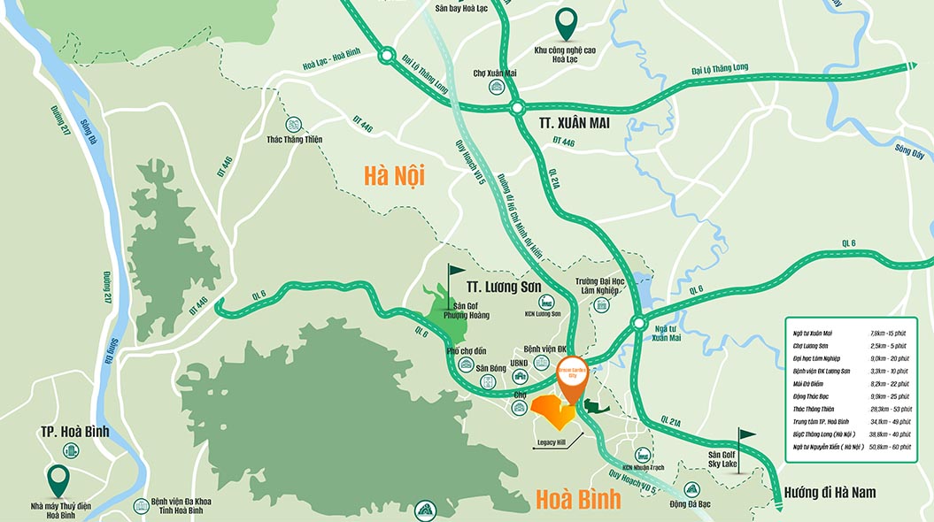 Bản đồ vị trí Dream Garden City Lương Sơn Hòa Bình và kết nối giao thông