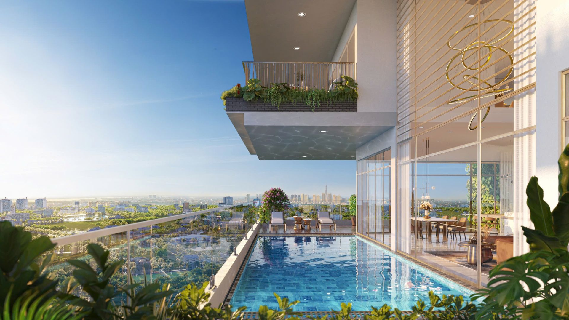 Penthouse có diện tích ban công rộng manng đến nhiều không gian riêng tư cho gia chủ