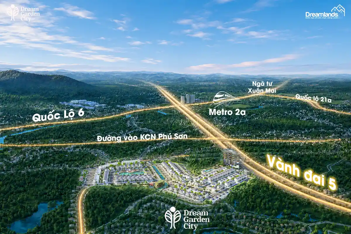 Dream Garden City nằm trên hành lang kết nối Hà Nội - Xuân Mai - Lương Sơn, hưởng lợi từ mạng lưới hạ tầng phía Tây
