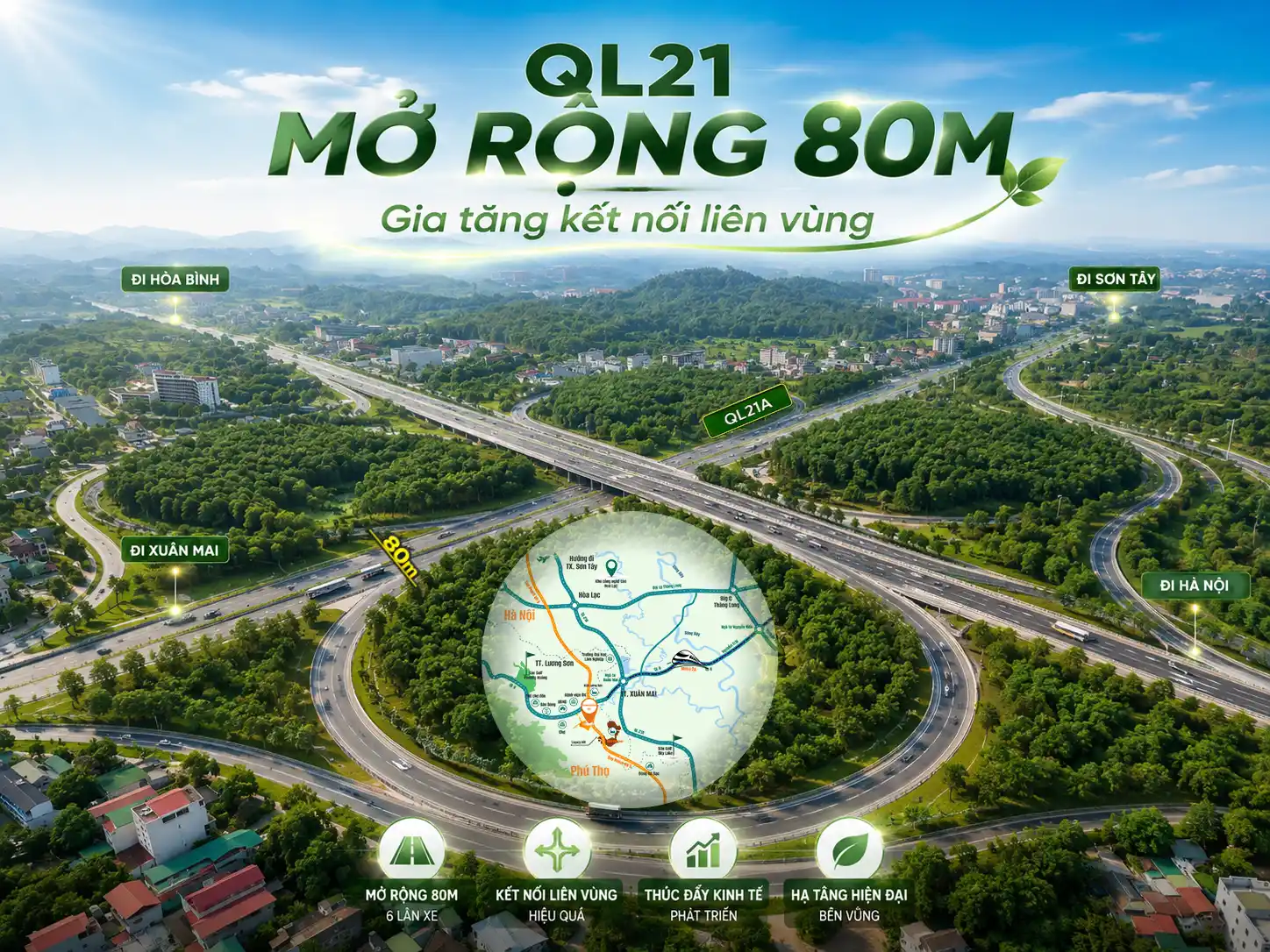 Bản đồ Quốc lộ 21A kết nối Lương Sơn – Hòa Lạc – Sơn Tây