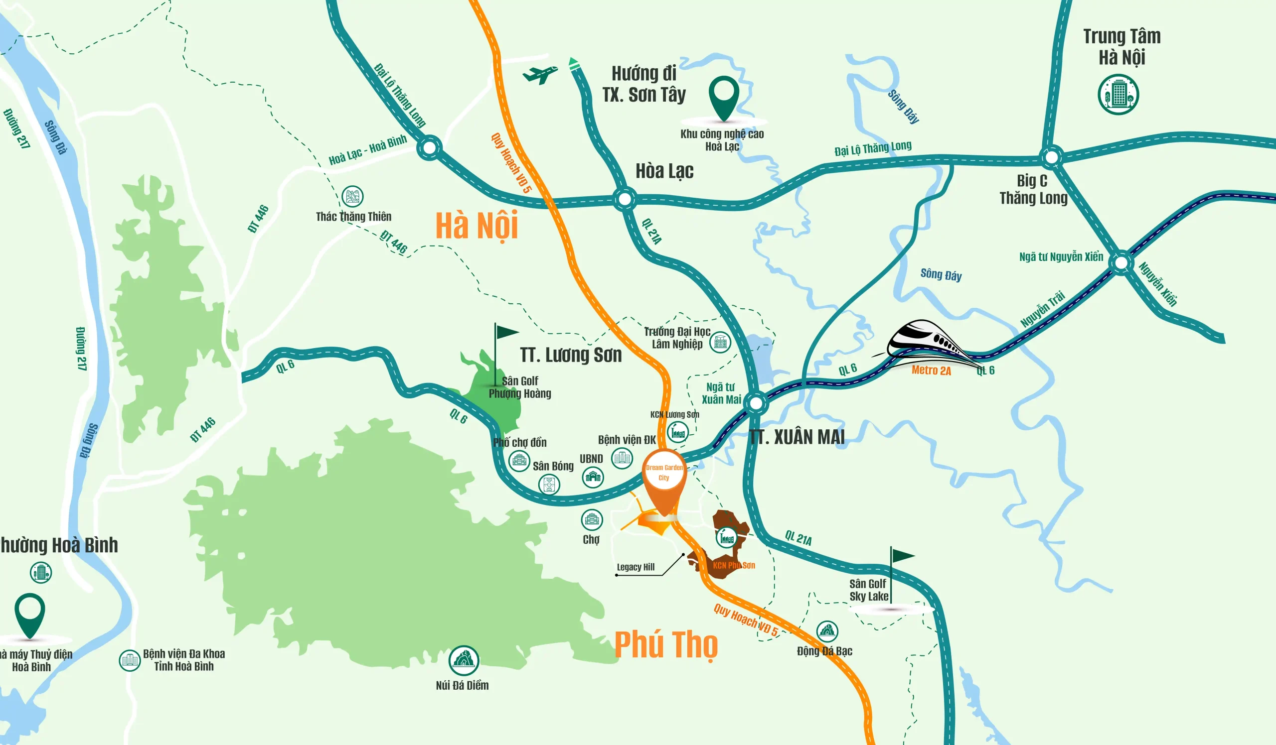 Bản đồ kết nối Xuân Mai – Lương Sơn – Dream Garden City.