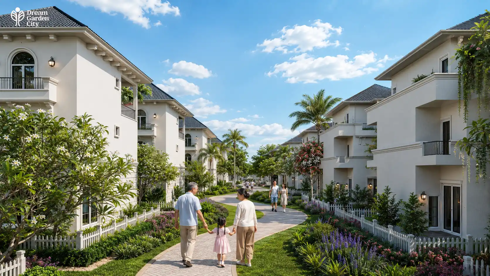 Đường dạo bộ phía sau nhà phố vườn Dream Garden City