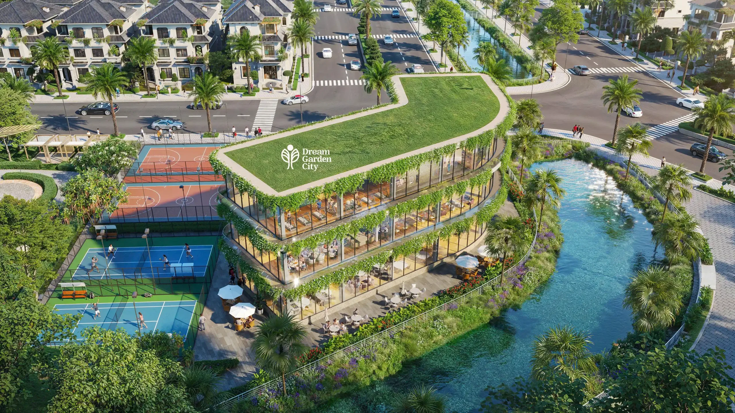 Không gian xanh và hệ thống tiện ích nội khu tại Dream Garden City