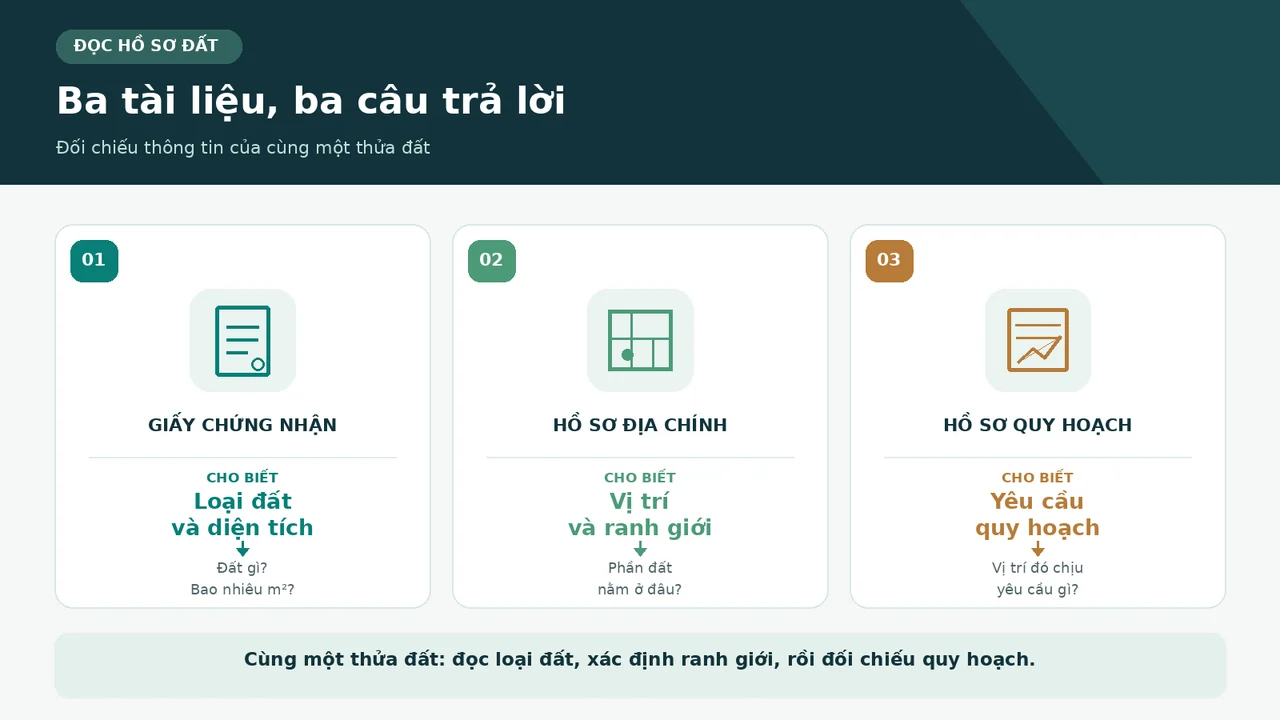 Phân biệt thông tin trong giấy chứng nhận, hồ sơ địa chính và hồ sơ quy hoạch.