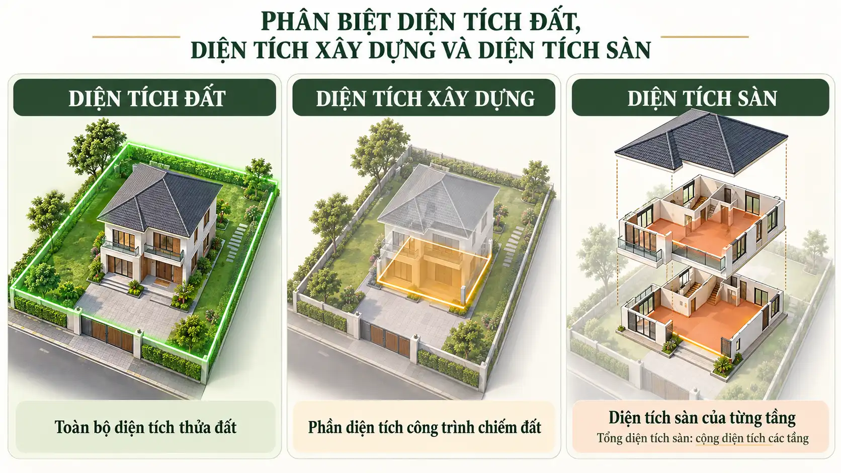 Phân biệt diện tích đất diện tích xây dựng và diện tích sàn