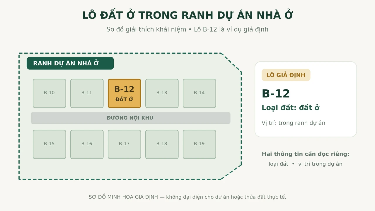 Lô B-12 giả định là đất ở nằm trong ranh giới một dự án nhà ở.